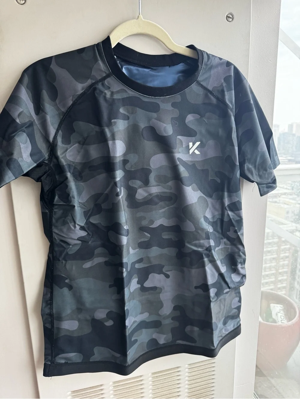 Kewlioo Men’s Heat Trapping Sauna Grey Camo Workout Shirt Size L